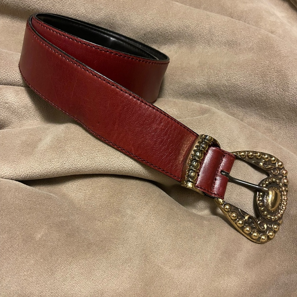 Avignon Brown Leather Belt with Gold Buckle